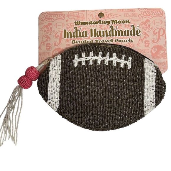 Wandering Moon Beaded Football Pouch Sports Theme Handbag Viral - Picture 1 of 9